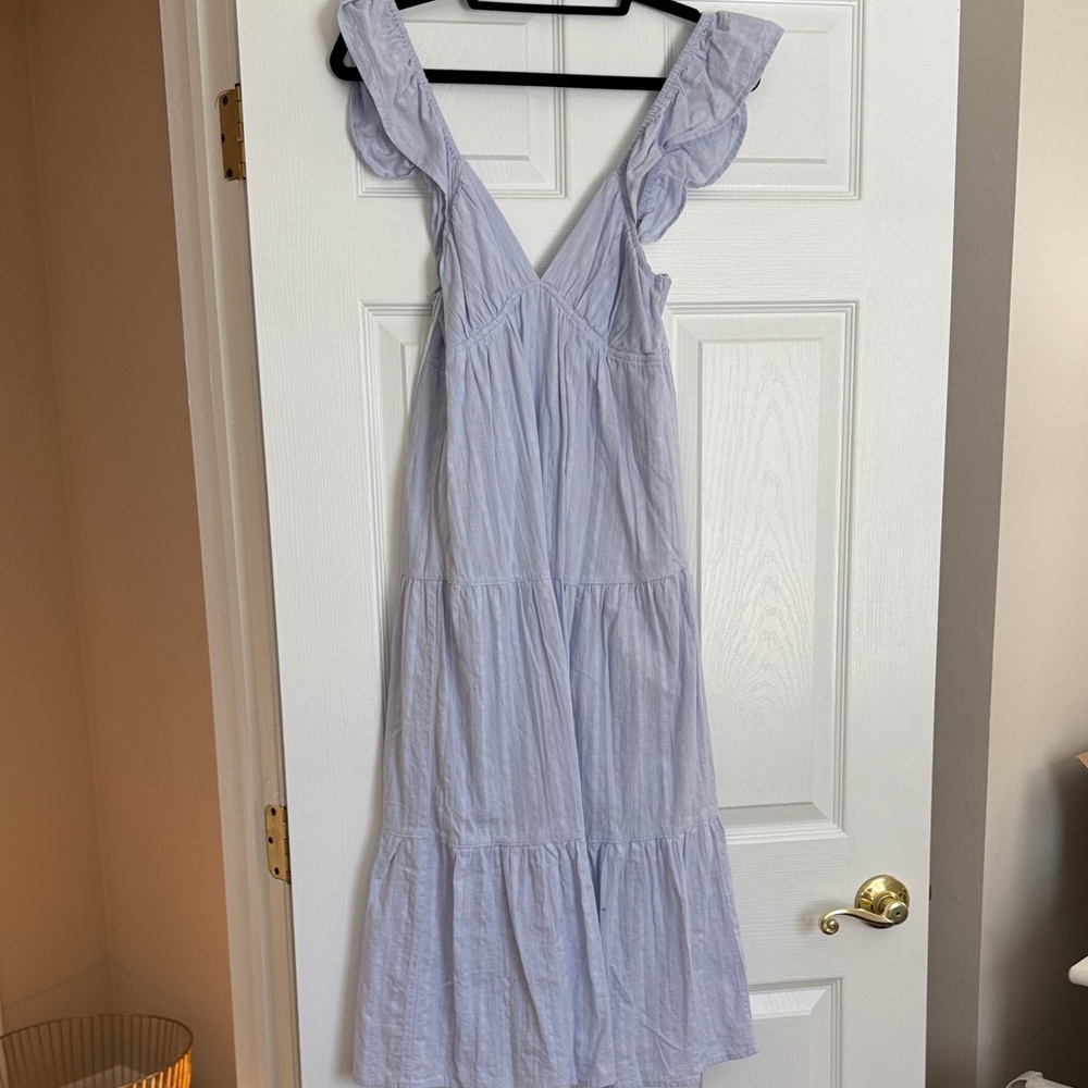 Altar’d State Blue V Neck Dress with Ruffle Straps - Small